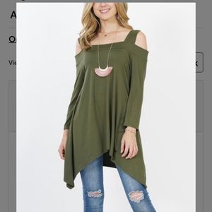 Fall green cold shoulder blouse